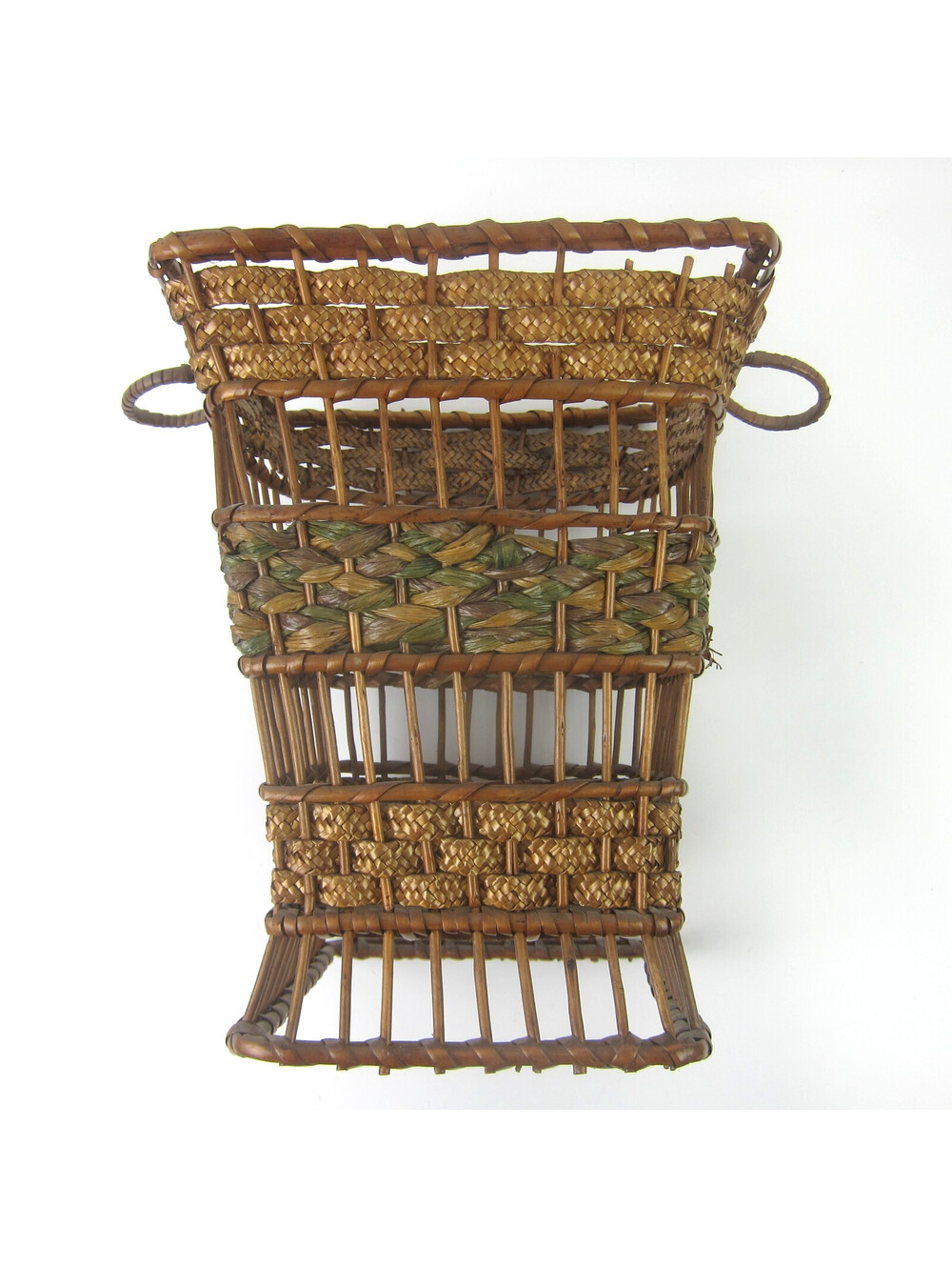 Vintage Wicker Basket Handles Boho Water Hyacinth Braided Sweetgrass 9" Tall